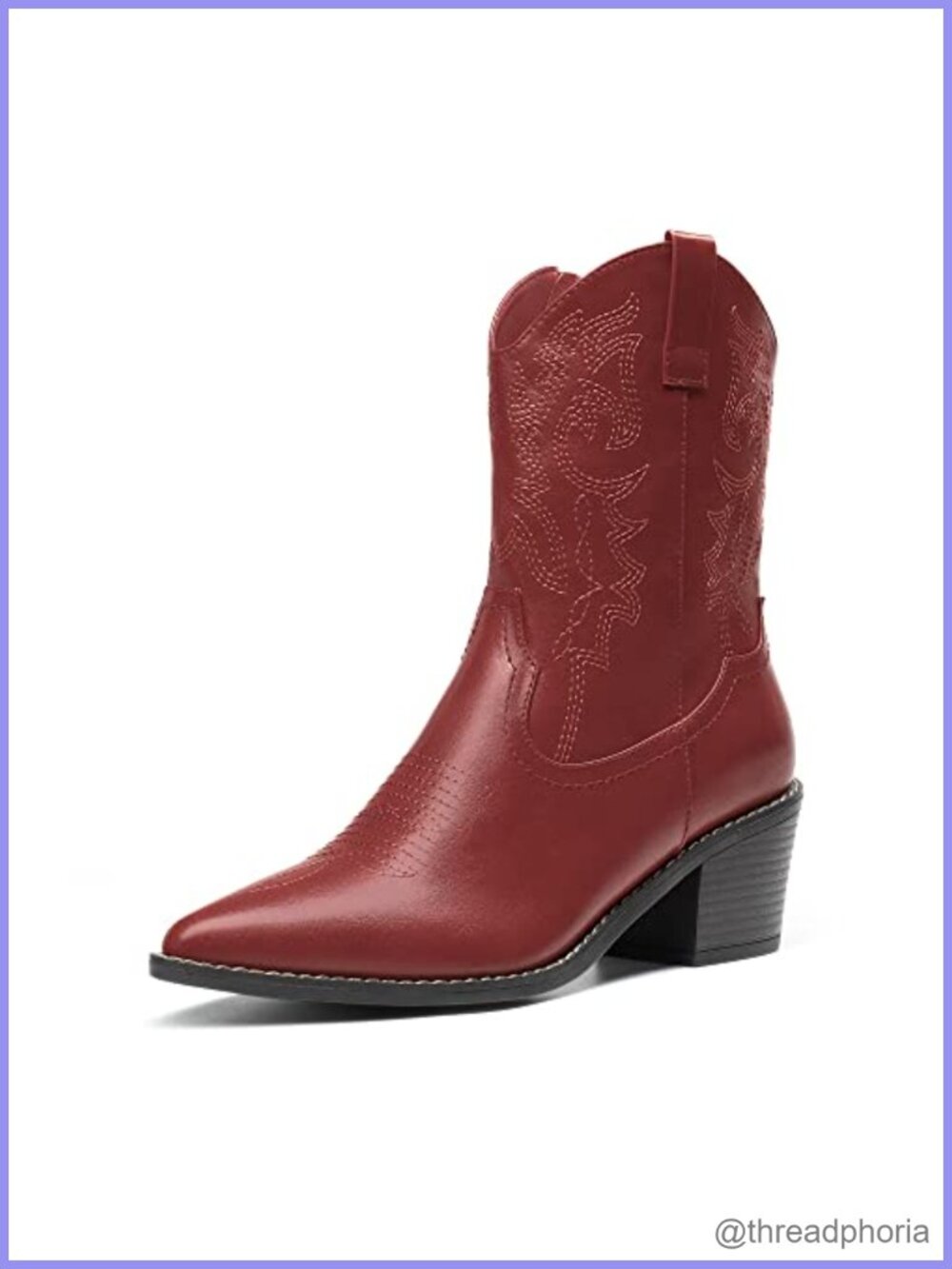 Women's Faux Leather Western Ankle Boots Pointed Toe Chunky Heel Pull-On